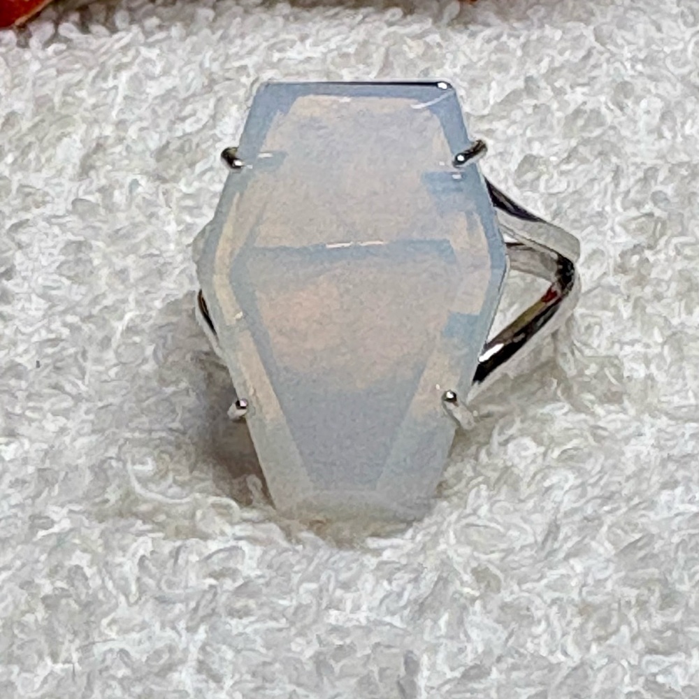 Coffin shaped opaque ring-FUN Silver and White Ring